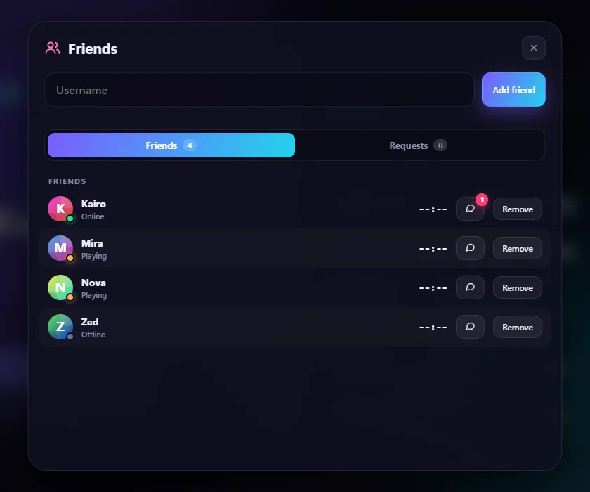 Friends list with online status